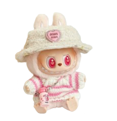 ROPA PARA LABUBU MIU MIU ROSADA CON SOMBRERO BLANCO (NO INCLUYE MUÑECO)
